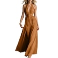 thumbnail image 2 of Karymi Halter Deep V Maxi Dress, Sleeveless Twist Front High Slit Backless Flowy Vacation Evening Gown Summer Dress, 2 of 6