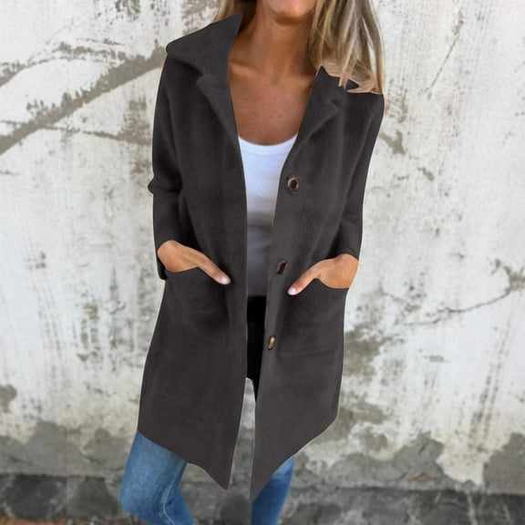 Women's Hooded Button Casual Outwear With Turn Down Collar Double Pocket​​