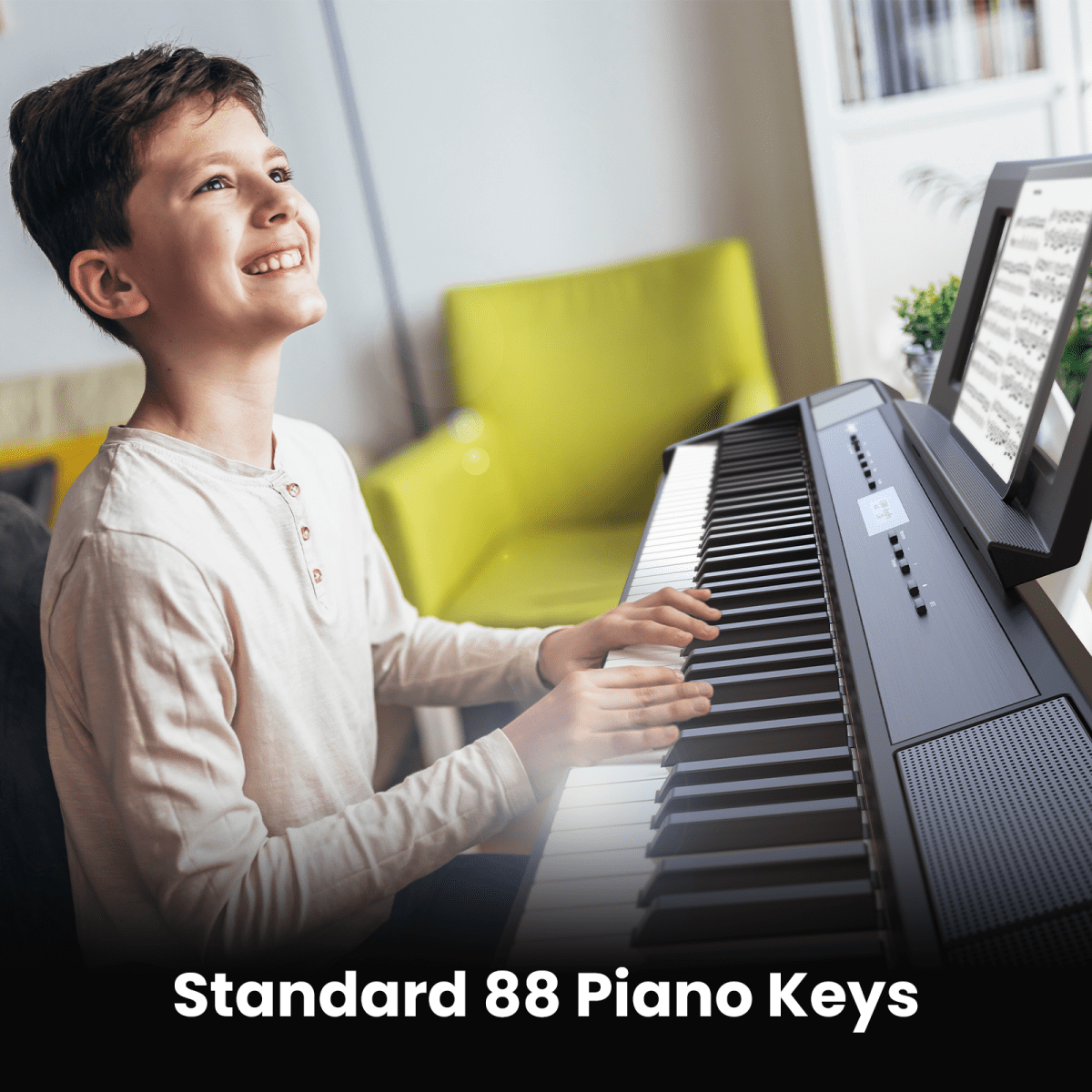 Digital Piano 88 Key Weighted Hammer Keyborad Piano with Sustain Pedal & Built in Speakers for Beginner/Adults(With Wood Stand)