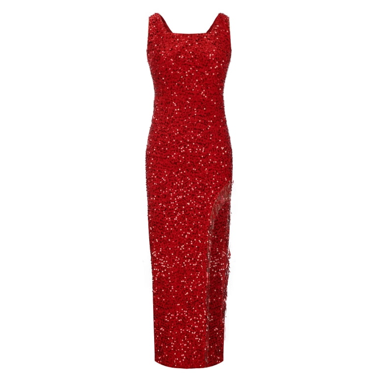 Hfyihgf Women's Sequin Dress Sparkly Glitter Sleeveless Bodycon Party Club  Gown Slit Evening DressRed,S) - Walmart.com