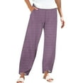 thumbnail image 2 of Women's Casual Pants Striped Linen Pants For Women Summer Casual Wide Leg Pants With Pockets Comfy Cropped Palazzo Pants,Purple Women's Casual Pants S, 2 of 5