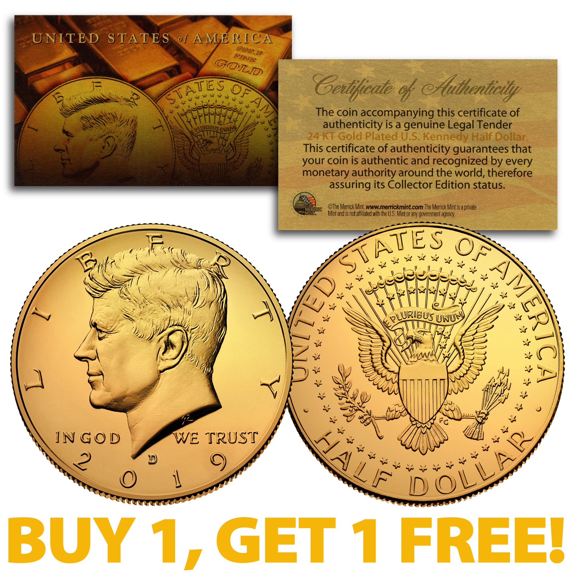 2019 D 24k Gold Gilded Jfk Kennedy Half Dollar Coin D Mint Buy 1 Get 1 Free Walmart Com