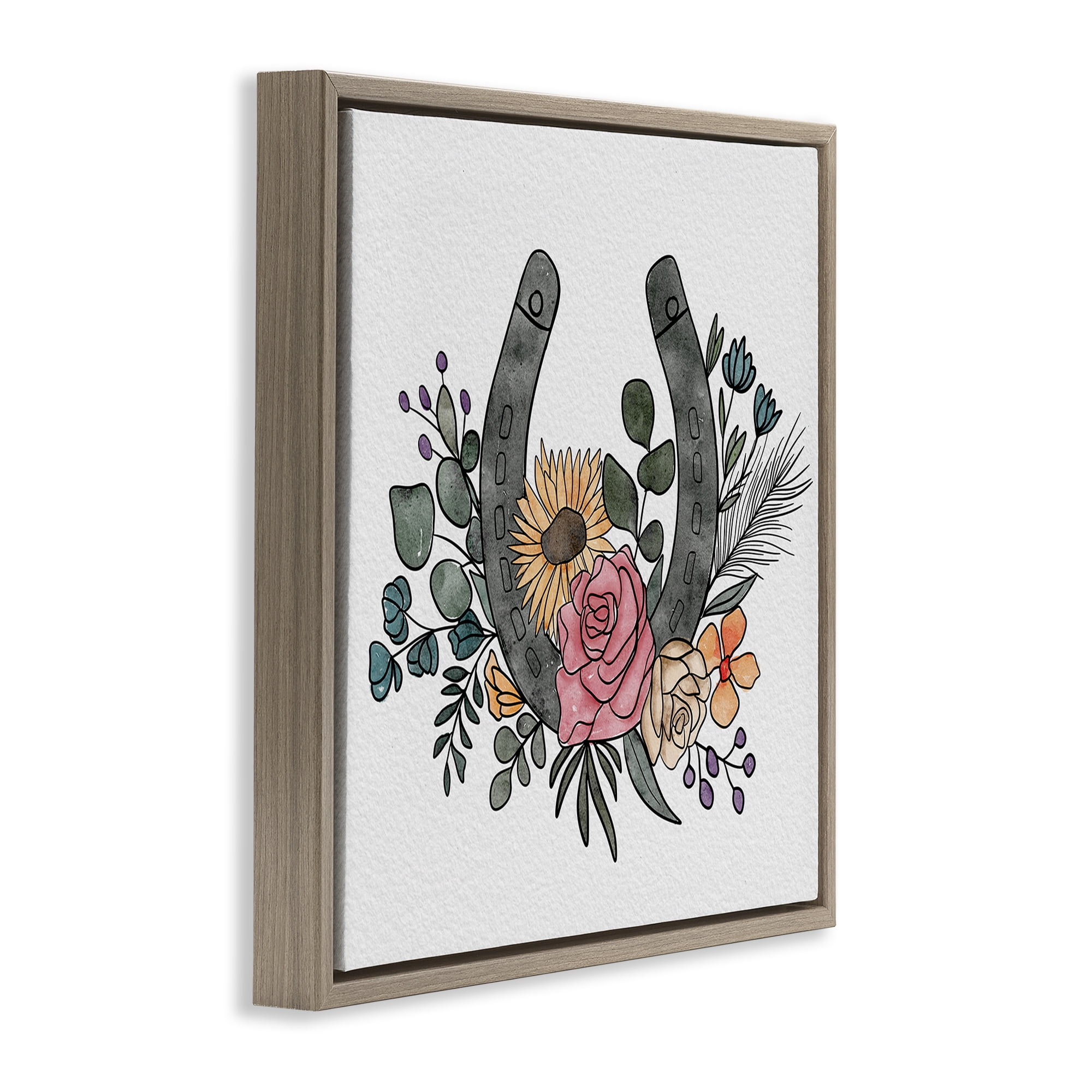 Stupell Industries Boho Floral Horseshoe Brown Framed Floater Canvas Wall Art, design by Alisha Kiara Design
