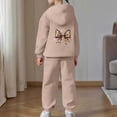 thumbnail image 2 of Girls Sweatsuit Bowknot Print Hoodie Jogger Soft Party Loungewear Comfy Play Casual Kids 2 Piece Outfits Khaki 4-5 Y, 2 of 7