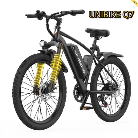 UNIBIKE Q7 Electric Bike For Adults,750W Peak Power,36V10Ah Removable Battery,45 Miles Range,26" All-Terrain Tires, 7-Speed Shimano, Front Suspension