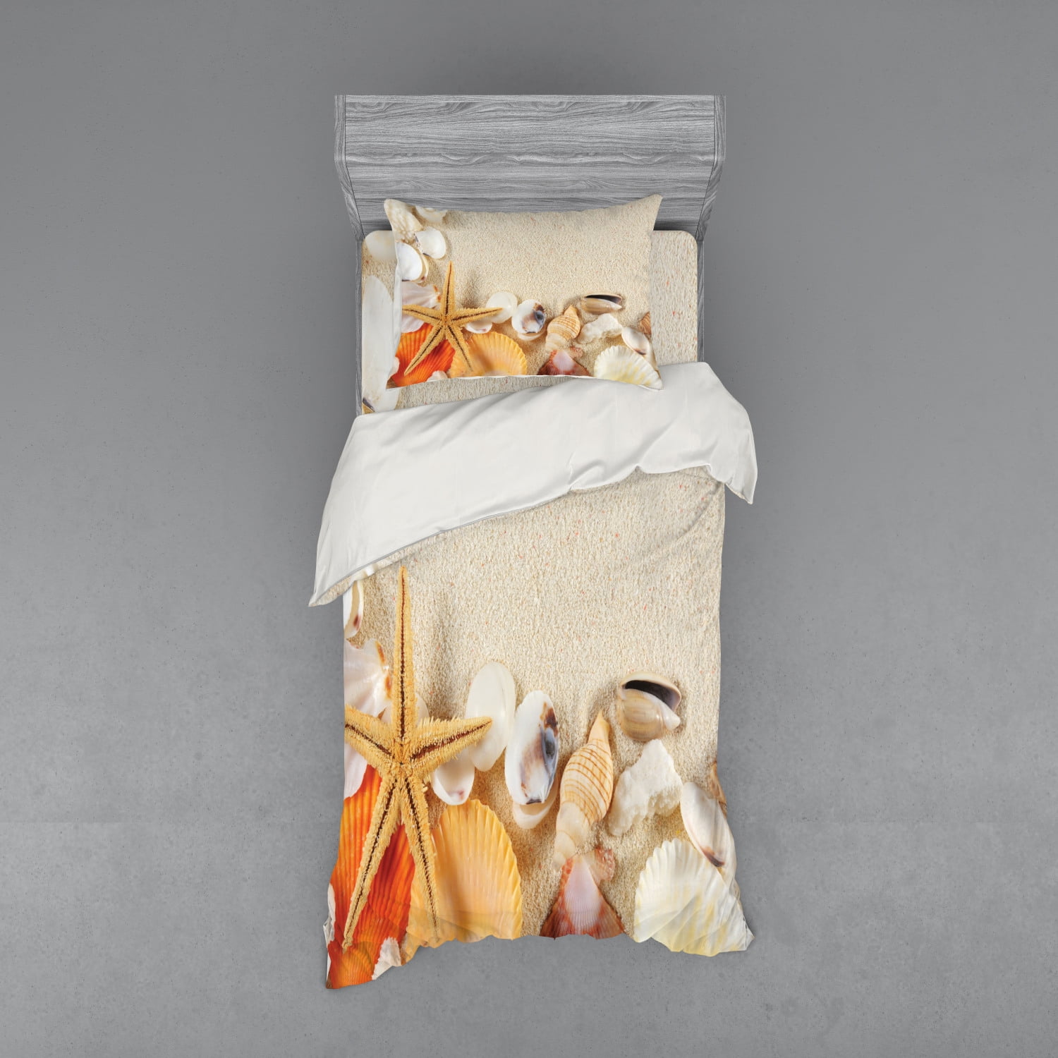 Seashells Duvet Cover Set, Group of Seashells Starfish on ...