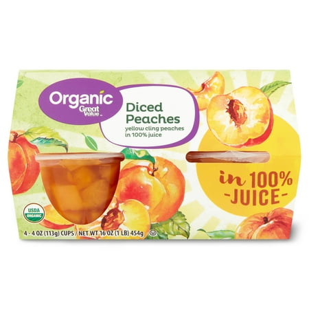 Great Value Organic Diced Peaches, 4 oz, 4 Count