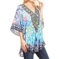 thumbnail image 4 of Sakkas Tallulah Wide Circle Blouse V Neck Top With Tassle Ties And Rhinestones - MT54-Turq - One Size Regular, 4 of 5