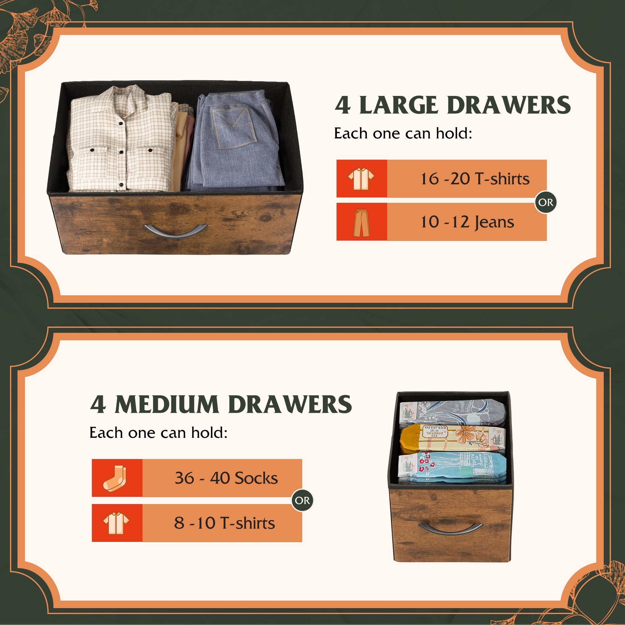 GALAXHERO 8 Drawers Dresser for Bedroom, Wide Fabric Storage Chest Drawers for Closet, Entryway, Rustic Brown Wood Grain