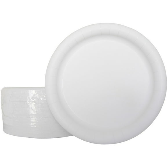 AJM Coated Paper Dinnerware Plates - Disposable - White - 125 / Pack | Bundle of 2 Packs
