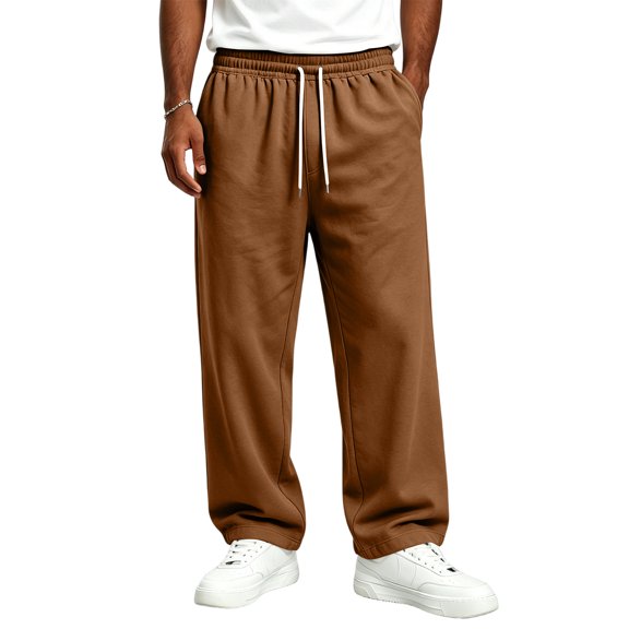 Resicozy Baggy Sweatpants Men Wide Leg Elastic Waist Drawstring Athletic Loose Jogger Lounge Sweat Pants with Pockets Brown XL