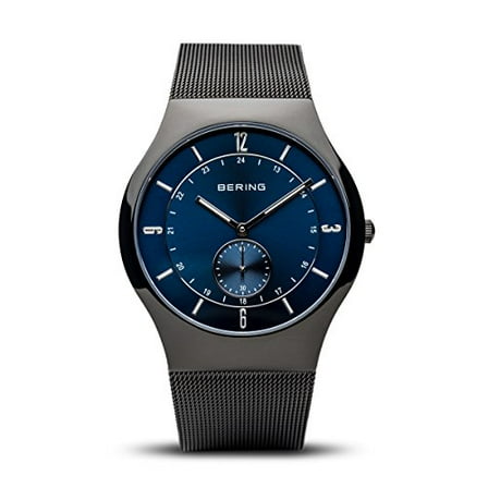 Bering Men's 40mm Black Steel Bracelet Titanium Case Quartz Blue Dial Analog Watch 11940-227
