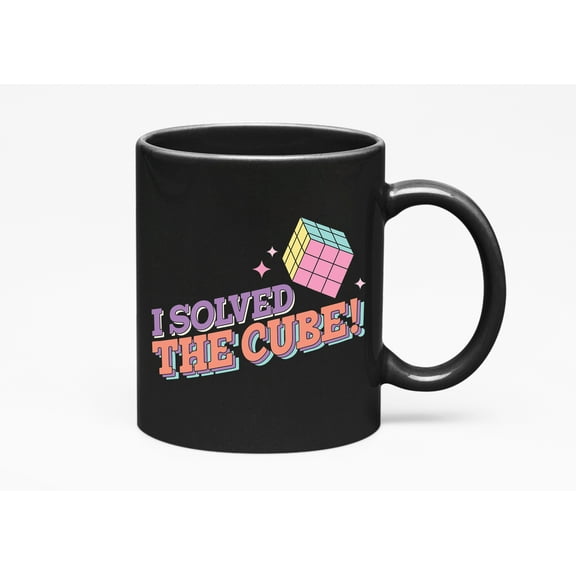 Distressed I Solved the Cube, 90s Retro Art or Smart Person Merch Gift, Black 11oz Ceramic Mug