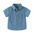 thumbnail image 2 of LYMAYTER 2-10Y Baby Boys Short Sleeve Denim Shirts Summer Button down Casual Jeans Shirt for Kids Toddler, 2 of 10