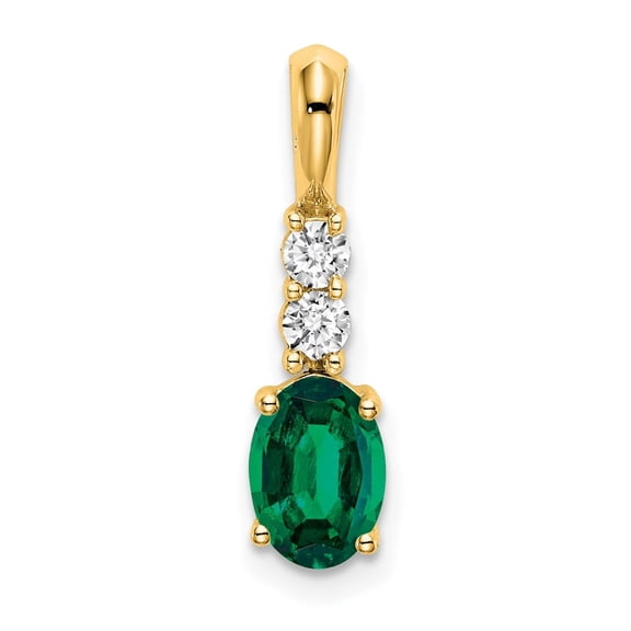 14K 7x5 Oval May/Lab Created Emerald and Diamond Pendant