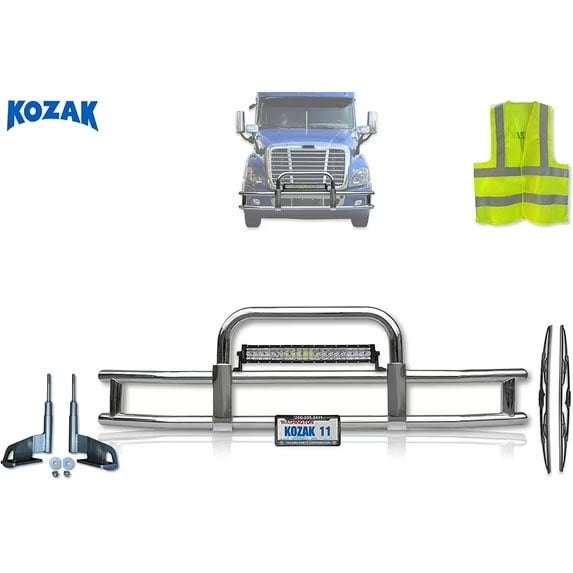 Compatible with Freightliner Cascadia 2008-2017 Bumper Grill Deer Brush Guard - Chrome (Kozak Aftermarket)