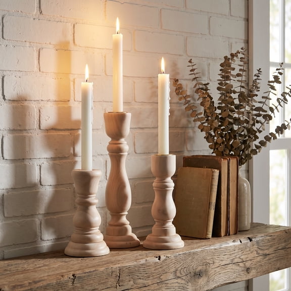 Wooden Candle Holder Set of 3, Rustic Farmhouse Candle Holders, Handmade Wooden Accordion – Console Table & Fireplace Decor Pieces