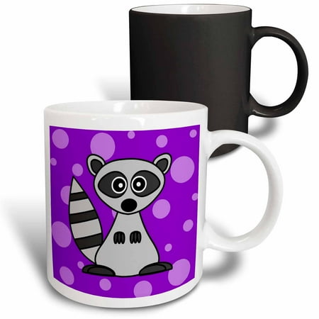 

3dRose Cute Cartoon Raccoon Purple Dot Background Magic Transforming Mug 11oz