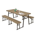 thumbnail image 6 of Living and More 3-Piece Picnic Table Set, 6 Foot Polyethylene Folding Table with 2 Folding Benches, Weather Resistant, Indoor Outdoor, Light Brown Wood Finish with Dark Brown Legs, 6 of 11