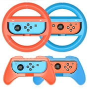 HEYSTOP Switch Wheel Controller for Nintendo Switch & Switch OLED Model 2022 (4 Pack) Joy Con Controller Grip and Switch Steering Wheel for Mario Kart (Red&Blue)