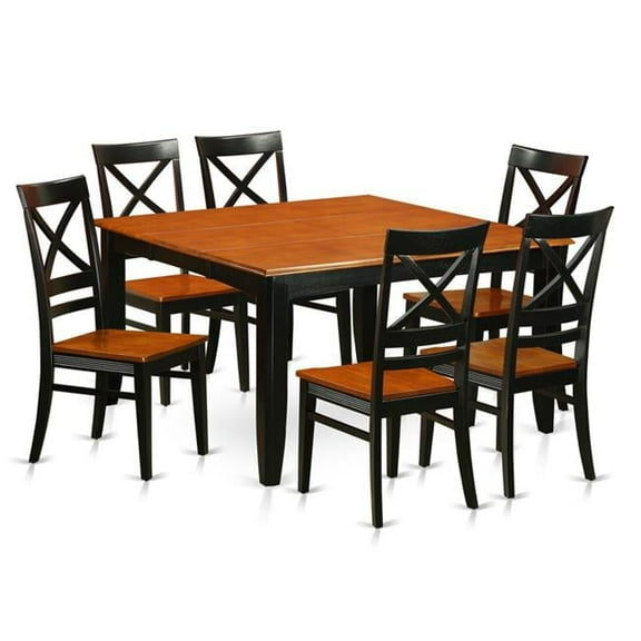 Wood Seat Dining Room Set - Table with 6 Chairs, Black & Cherry - 7 Piece