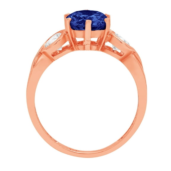 1.72 ct Round Cut Simulated Tanzanite Three-Stone Engagement Ring for Women in 14K Rose Gold