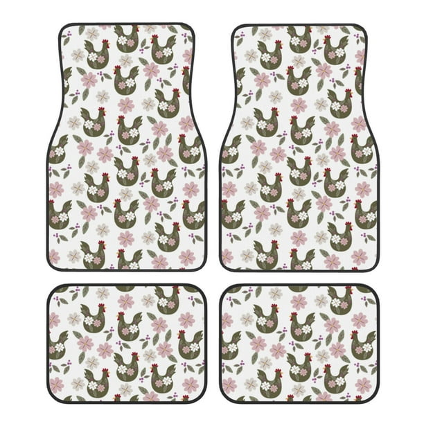 Balery Flowe Rooster Juego de 4 Alfombrillas para Auto, Revestimientos de Caucho Resistente, Diseño Antideslizante