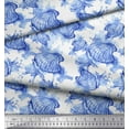 thumbnail image 3 of Soimoi Blue Modal Satin Fabric Shell & Starfish Ocean Printed Fabric 1 Yard 42 Inch Wide, 3 of 3