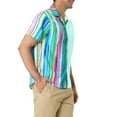 thumbnail image 4 of MODA NOVA Big & Tall Men's Color Block Short Sleeve Button Striped Shirts Mint LT, 4 of 5