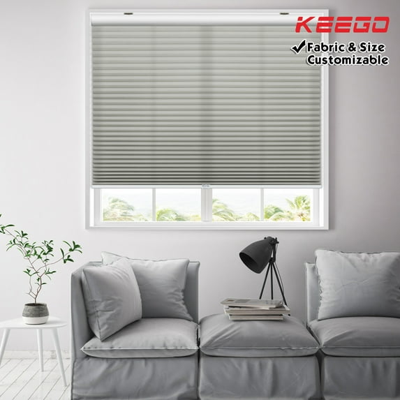 Keego Cordless Cellular Honeycomb Shades Window Shade for Home Office Decor Size and Color Customizable Grey Semi-Blackout Fabric White Case 45"w x 64"h