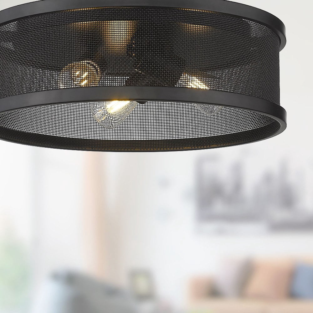 3 Light Ceiling Flush Mount in Pewter with Metal Mesh for Industrial Style Room-Matte Black Finish Bailey Street Home 170-Bel-4313321