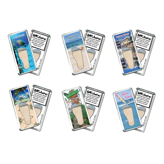 Cayman Islands FootWhere Souvenir Magnets. 6 Piece Set. (CY200 - Assorted)