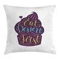 thumbnail image 1 of Eat Dessert First Throw Pillow Cushion Cover, Typography on Doodle Cupcake with Heart on and Colorful Paint Splashes, Decorative Square Accent Pillow Case, 16" X 16", Multicolor, by Ambesonne, 1 of 2
