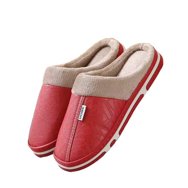 Penkiiy Pantoufles Chaudes pour Femmes Pantoufles Classiques Froncées en Similicuir Pantoufles en Coton Résistantes à l'Eau Pantoufles d'Intérieur pour la Maison Pantoufles en Cuir pour la Maison Pantoufles Silencieuses d'Hiver pour Plancher Pantoufles Rouges