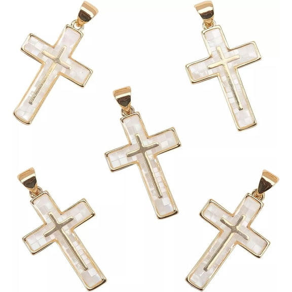 U8MO 5x Freshwater Shell Cross Charm Pendants for DIY Crafts Jewelry Necklace Making