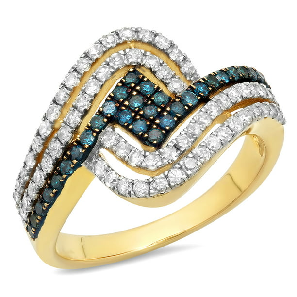 Dazzlingrock Collection 0.80 Carat (ctw) 10K Round Blue & White Diamond  Ladies Right Hand Band 3/4 CT, Yellow Gold, Size 8