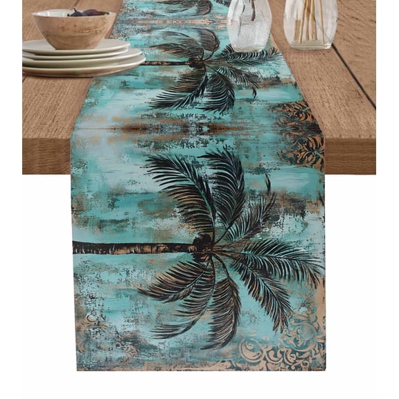 Boho Coastal Tree Table Runner 48 Inches, Ocean Vintage Tropical Plant Flower Bed Runner Dresser Scarves Tabletop for Indoor Outdoor Parties/Ceremony/Banquet, 13" x 48"