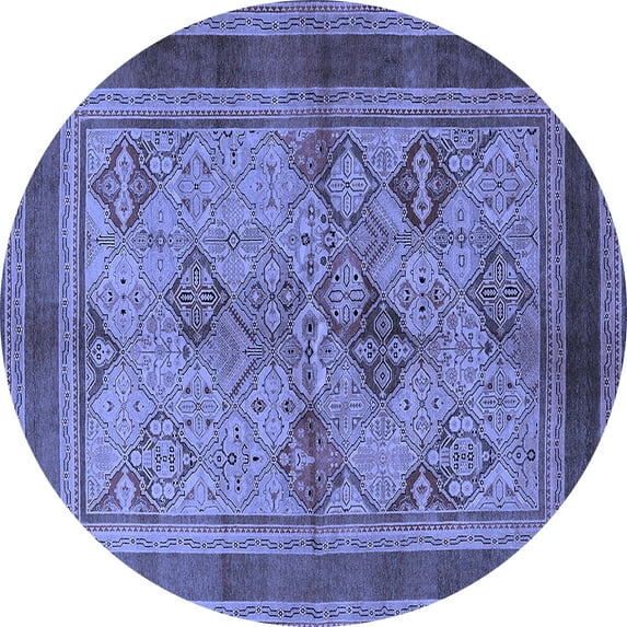 Ahgly Company Machine Washable Indoor Round Oriental Blue Industrial Area Rugs, 7' Round
