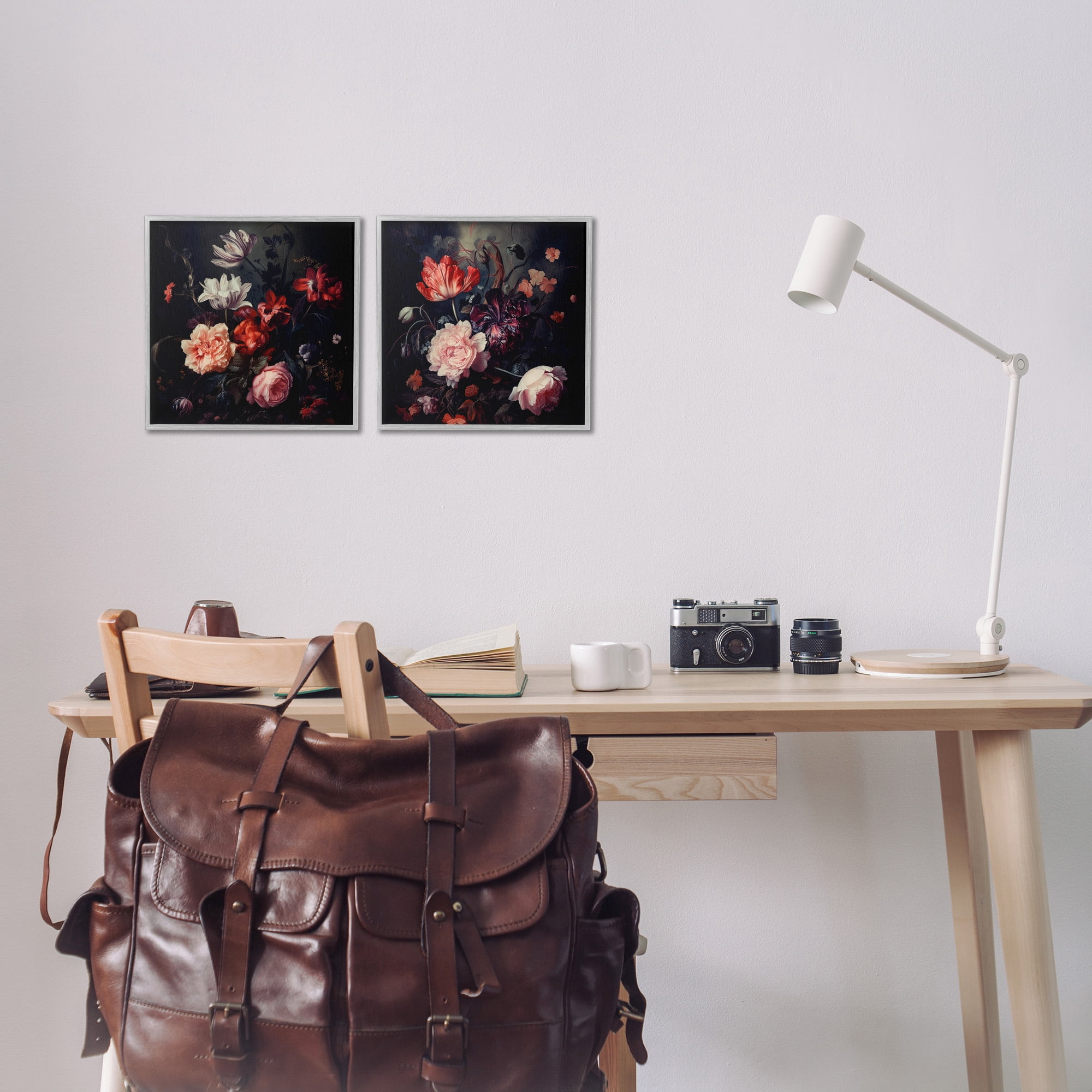 Stupell Industries Vintage Bouquet on Black Botanical & Floral Photography Gray Framed Art Print Wall Art, 12 x 12, Set of 2
