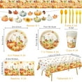 thumbnail image 2 of 170PCS Fall Party Decorations Kit Includes Pumpkin Harvest Disposable Paper Plates, Napkins, Cups, Cutlery, Banner, Tablecloth for Autumn Holiday Thanksgiving Autumn Party Decorations, Serve 24, 2 of 7