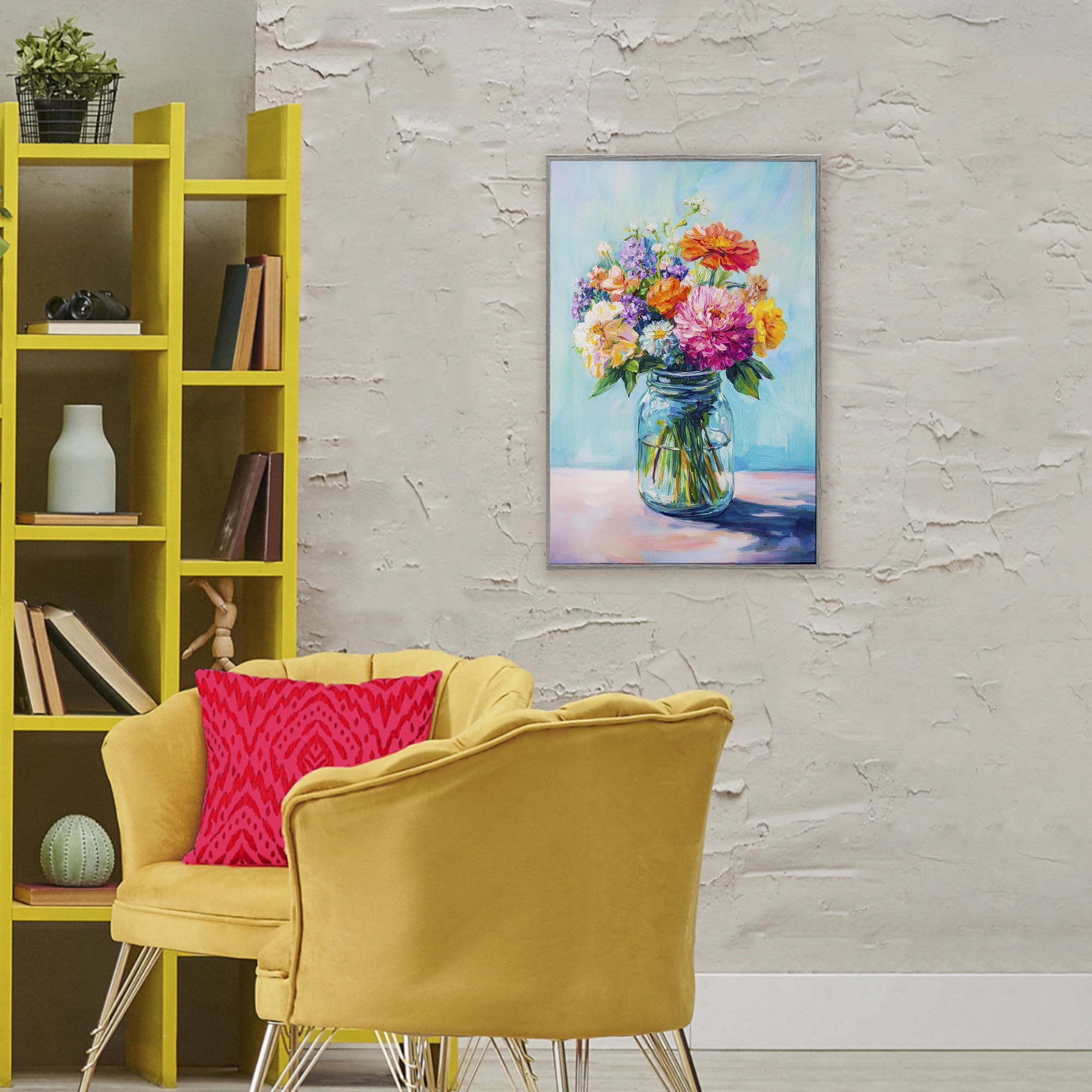 Stupell Industries Vibrant Country Jar Bouquet Gray Framed Giclee Art, design by Petal Prints Design