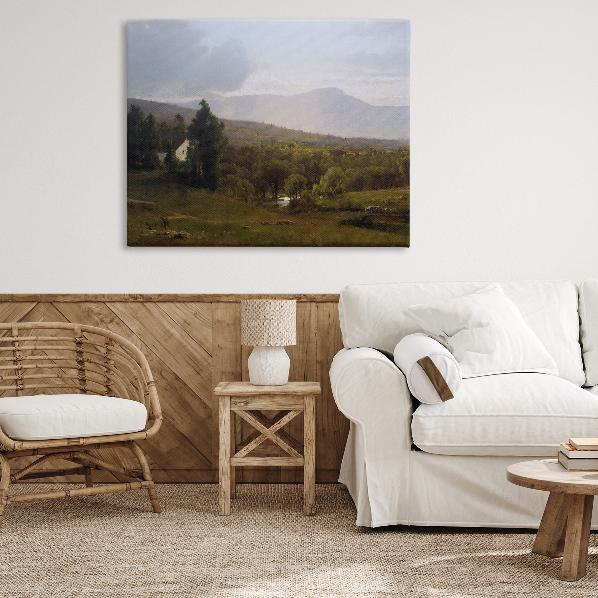 Cabins in Peaceful Vista Canvas Wall Art, design by Lettered and Lined