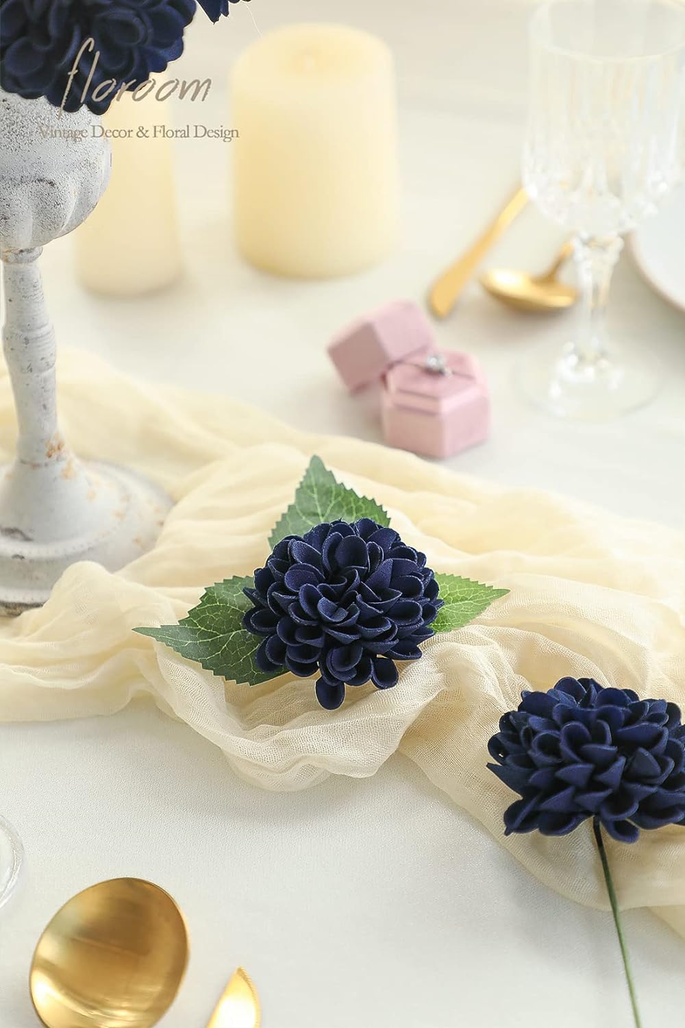 Artificial Dahlia Flowers 25pcs Real Looking Navy Blue Foam Fake Roses with Stems for DIY Wedding Bouquets Bridal Shower Centerpieces Floral Arrangements Party Tables Home Decoration