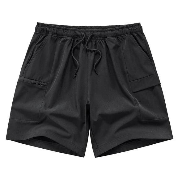 IYTR Mens Shorts Classic Solid Color Straight-leg Work Pants Elastic Waist Summer Sports Drawstring Loose Fit Workout Casual Shorts Black, M