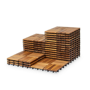 VICTORY RELAX Acacia Wood Flooring Interlocking Deck Tiles for Patio Decor 27 Pcs 12 Slats - Waterproof Indoor & Outdoor Decor - Balcony Garden Decking Tile (11,81 * 11,81 * 0,94 inches)