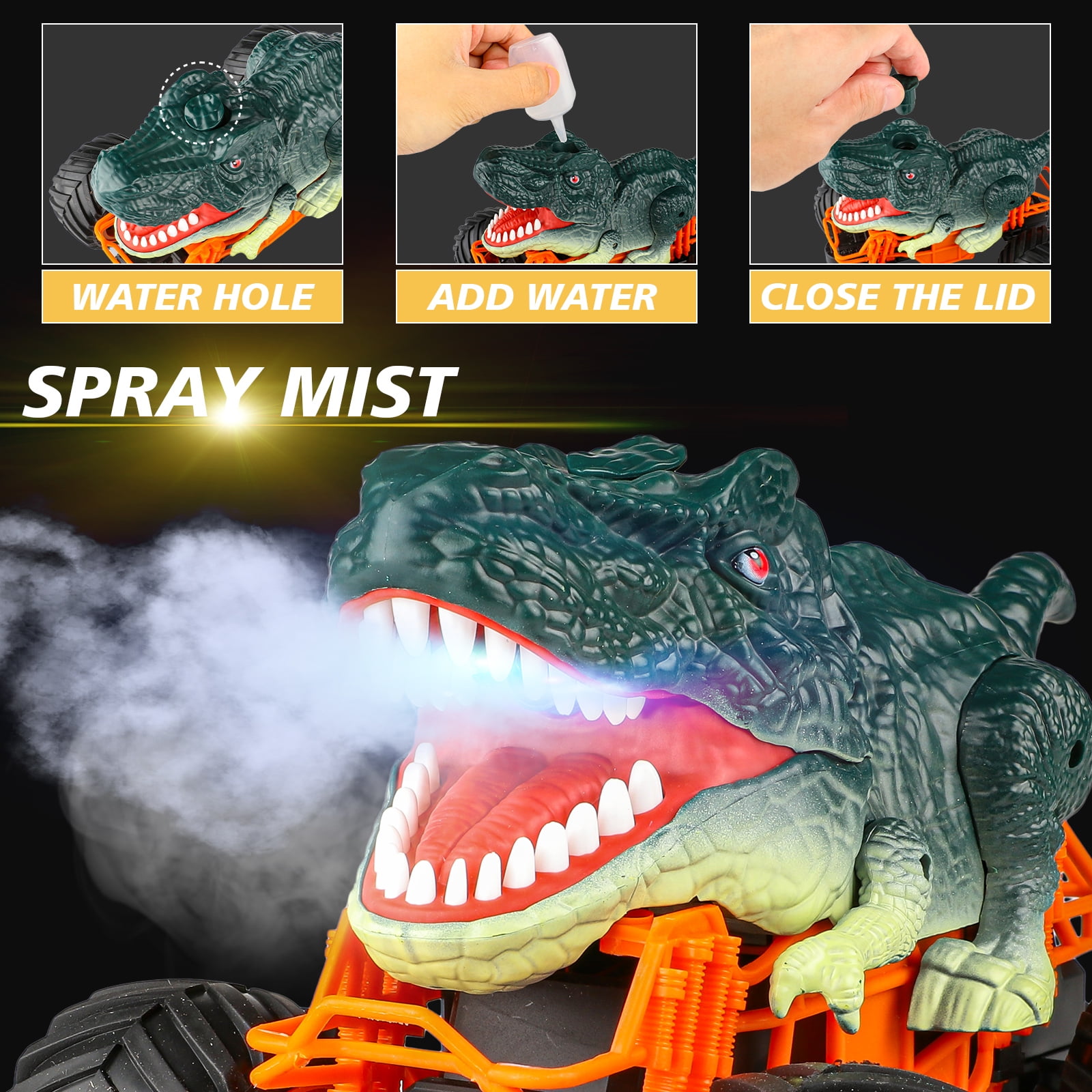 Beefunni Remote Control Dinosaur Cars for Boys, 2.4Ghz RC Dinosaur Toys Truck for Toddlers, Electric RC Car Toys with Light & Sound Spray Function for 3 4 5 6 7 8 Year olds Kids Boys Birthday Gift
