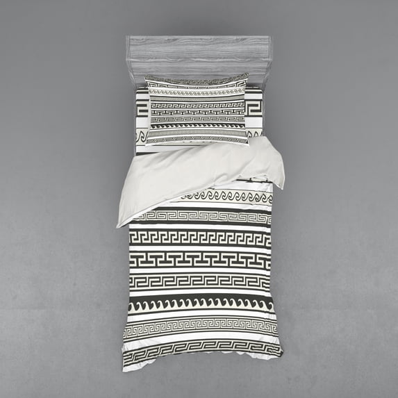 Ambesonne Abstract Bedding Set 3 Pcs, Motif, Twin, Army Green Cream White