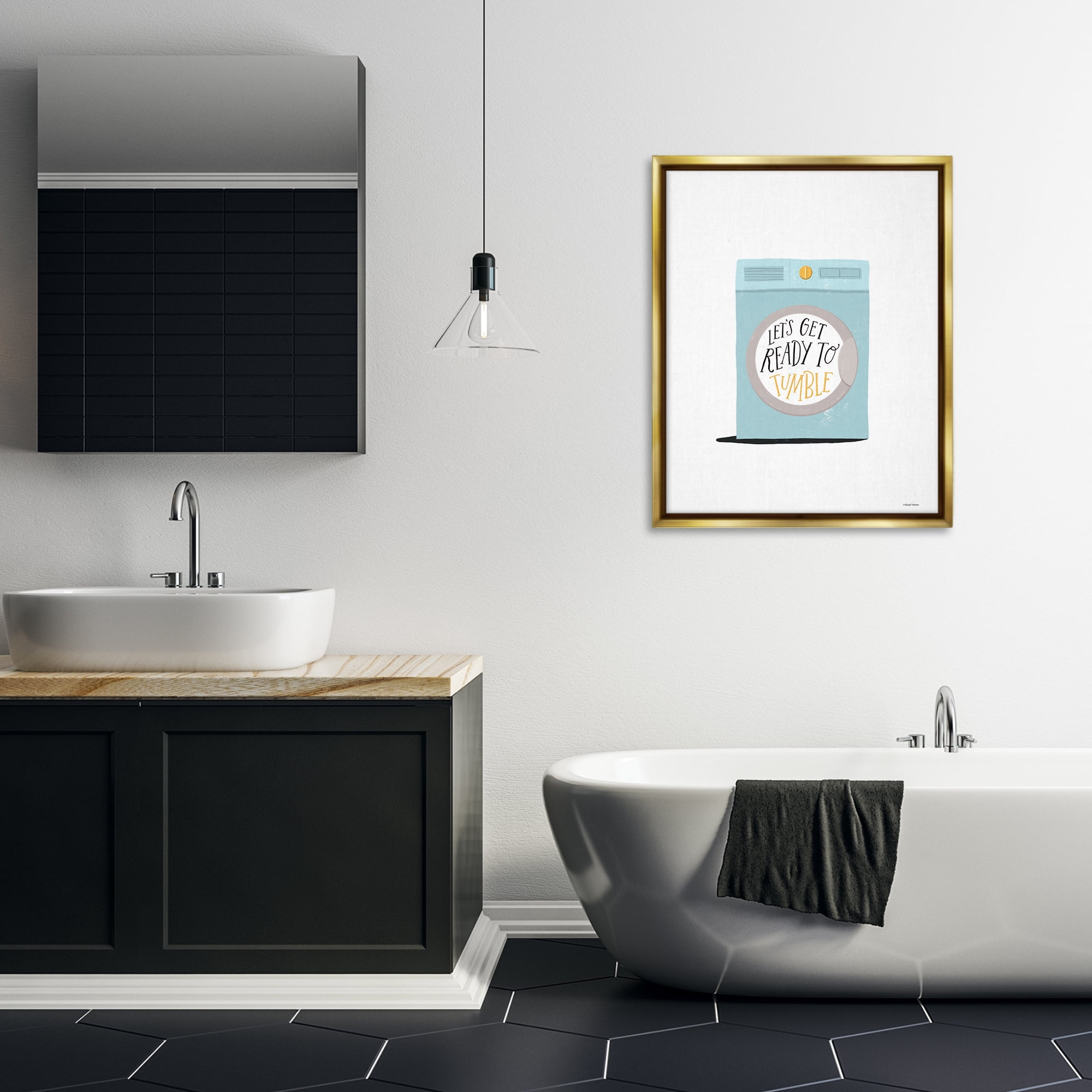 Stupell Industries Ready to Tumble Laundry Typography Painting Gold Floater Framed Art Print Wall Art, 25 x 31