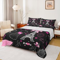 Feelyou Paris Eiffel Tower Bed Sheets, Princess Dance Party King Sheets, Romantic Bowknot High Heel Sheet Set, Microfiber Bedroom Decor, 4pcs