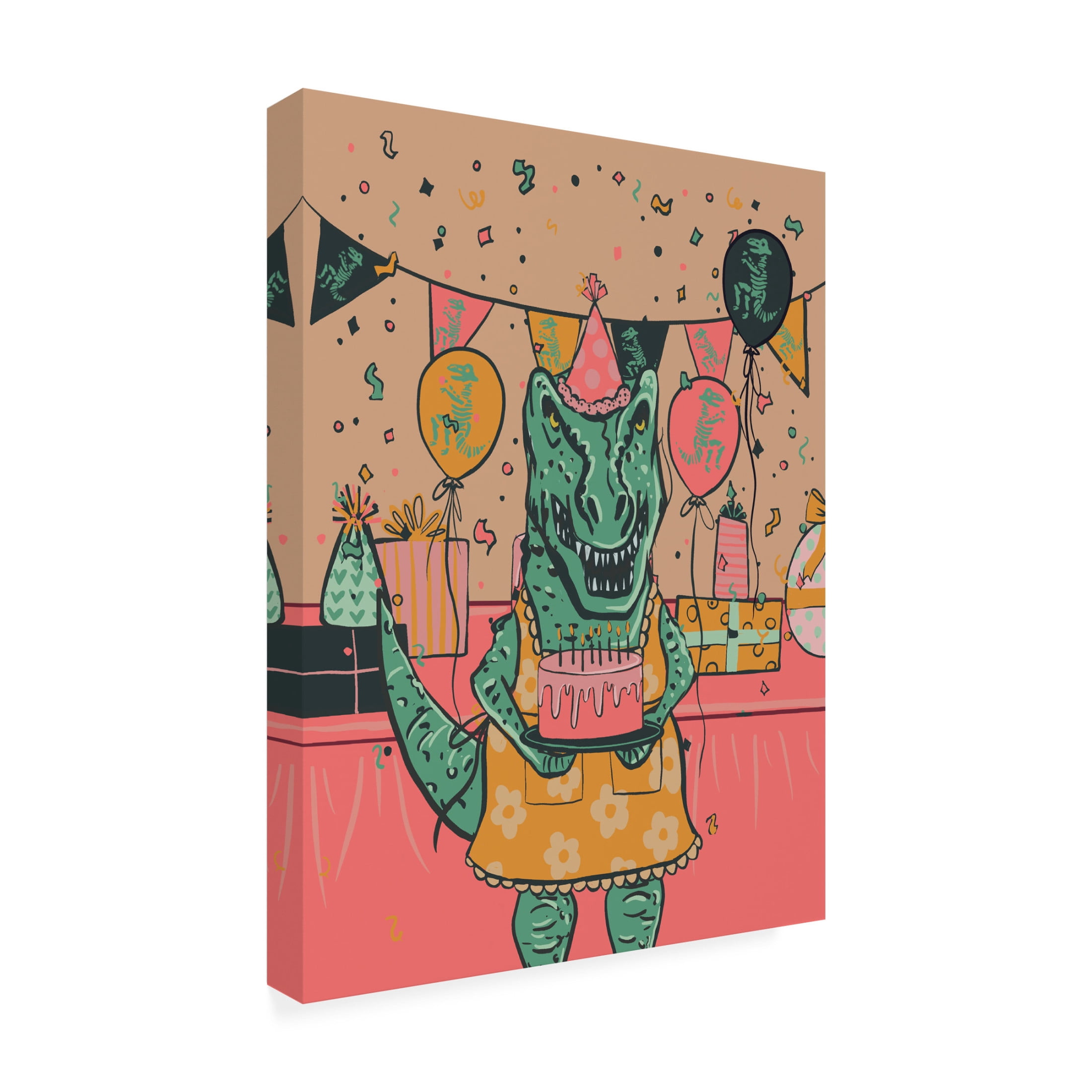 Canvas Wall Art - Christine Rotolo 'Dinosaur Birthday' Wall Art for Living Room, Bedroom, or Office Décor by Trademark Fine Art - 14 x 19 Inches